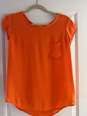 Orange Silk Short-Sleeve Pocket Top